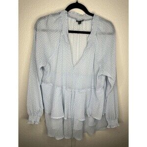 Torrid Blouse Womens 00 US 10 Blue White Polka Dot Tiered Peplum Long Sleeve Top